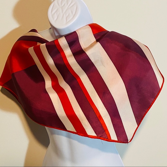 Vintage Red Purple White Asymmetrical Line Print Square Scarf - Picture 6 of 12